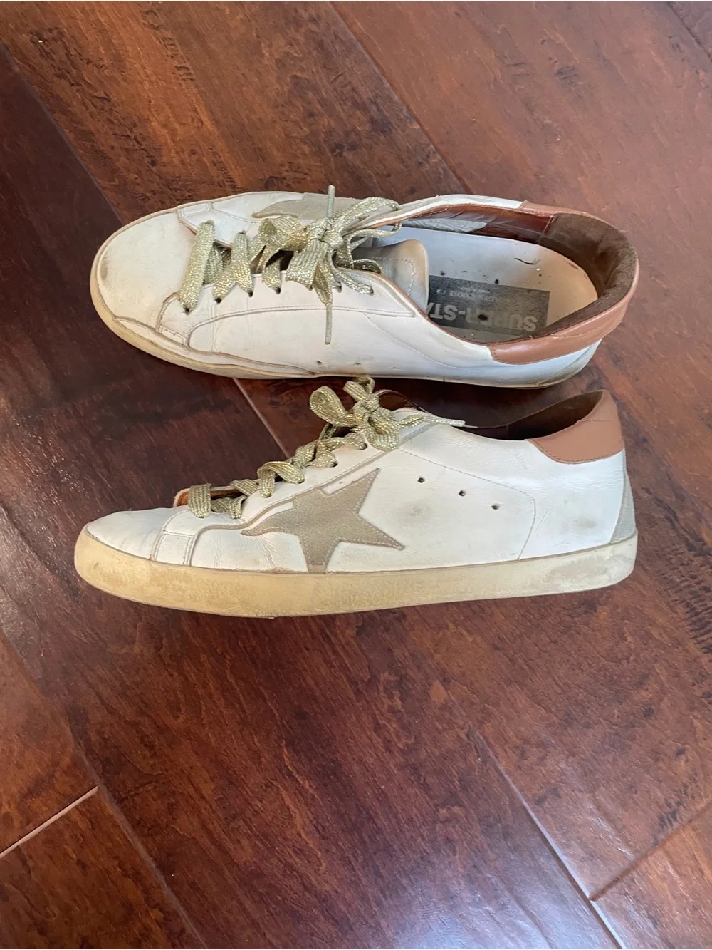 Golden Goose White & Tan Superstar Sneakers with Gold Star Size 40 (9.5 or 10) - Picture 6 of 8